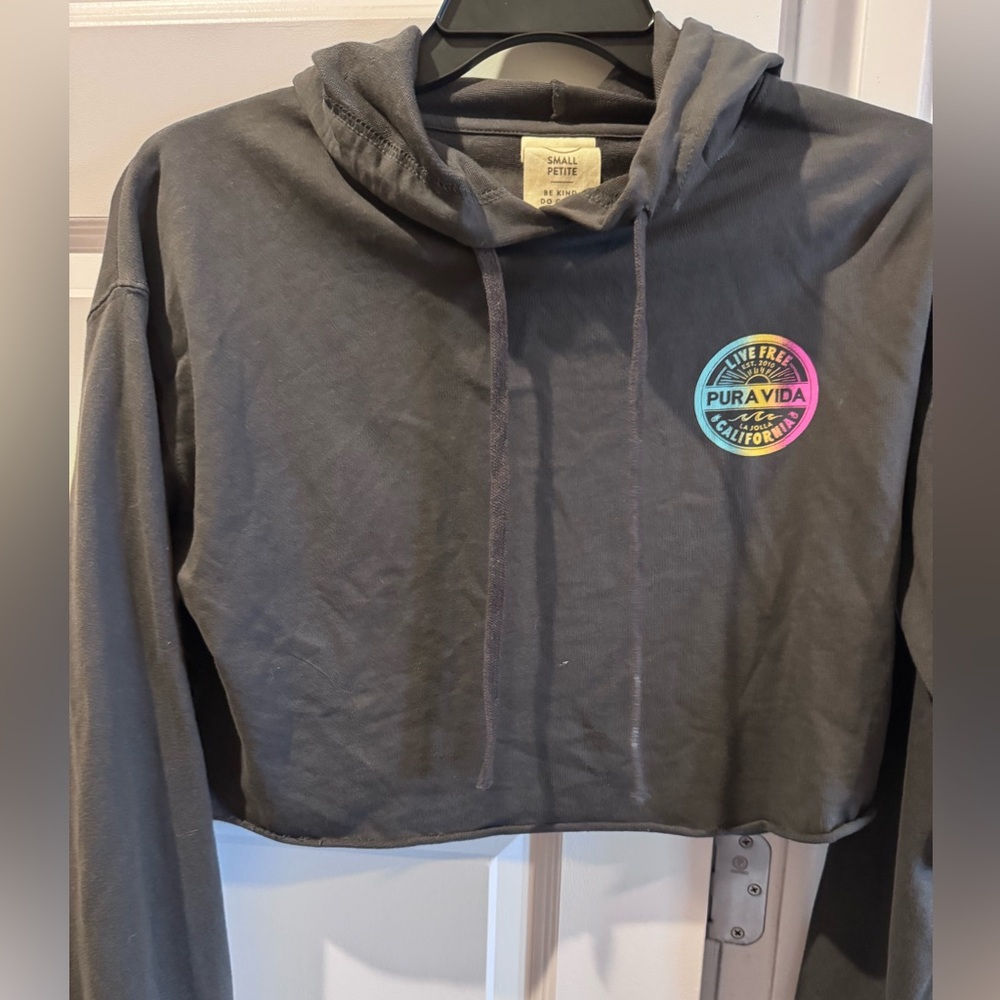 Pura Vida Charcoal Hoodie with Rainbow Logo